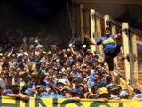 FILE PHOTO: Soccer Football - Primera Division - Boca Juniors v River Plate - Estadio La Bombonera, Buenos Aires, Argentina - October 1, 2023 Boca Juniors fans inside the stadium before the match REUTERS/Cristina Sille/File Photo
